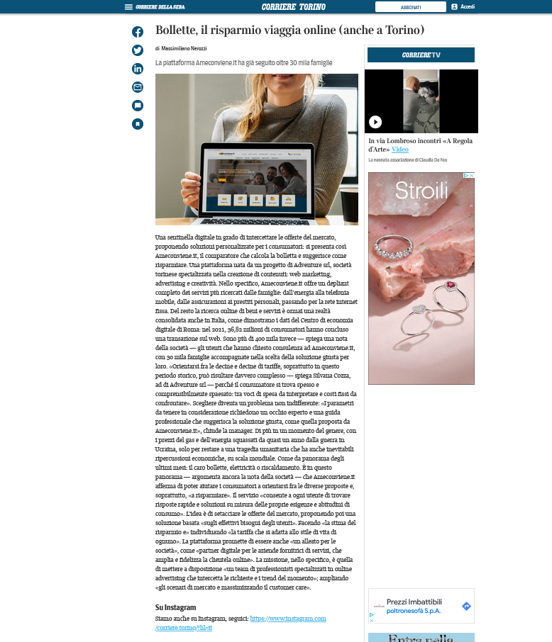 corriere Torino, articolo su ameconviene.it